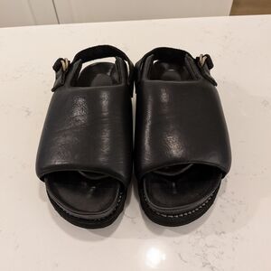 Guidi Black Leather Open-Toe Slingback Clogs